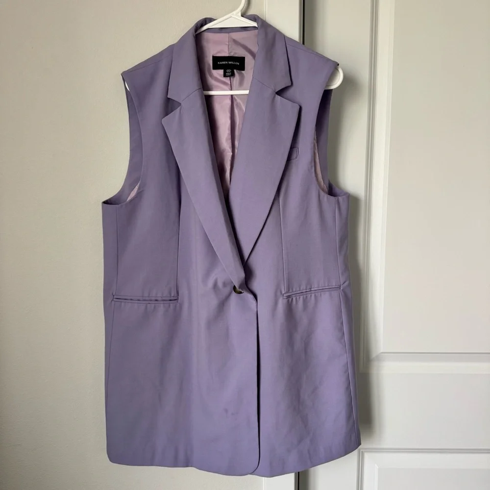 Karen Millen Wool Blend Asymmetric Sleeveless Jacket Vest Size 12 Lavender - Picture 4 of 16